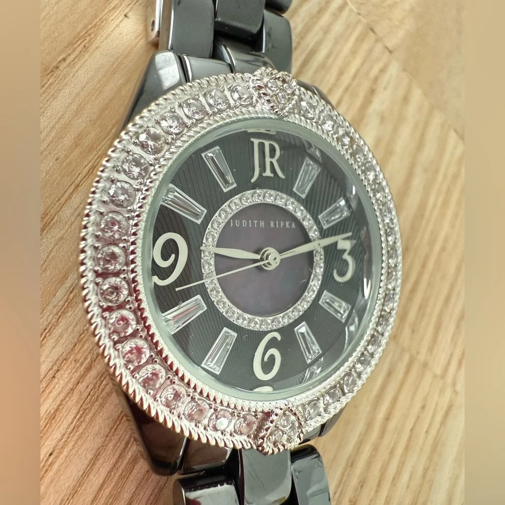 Judith ripka ladies black ceramic dress watch NEW BATTERY